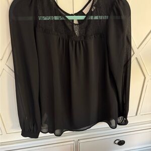 LOFT Black Lace Detail Blouse